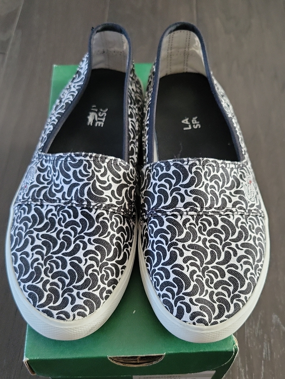 Lacoste Black & White Patterned Slip-On Flats
